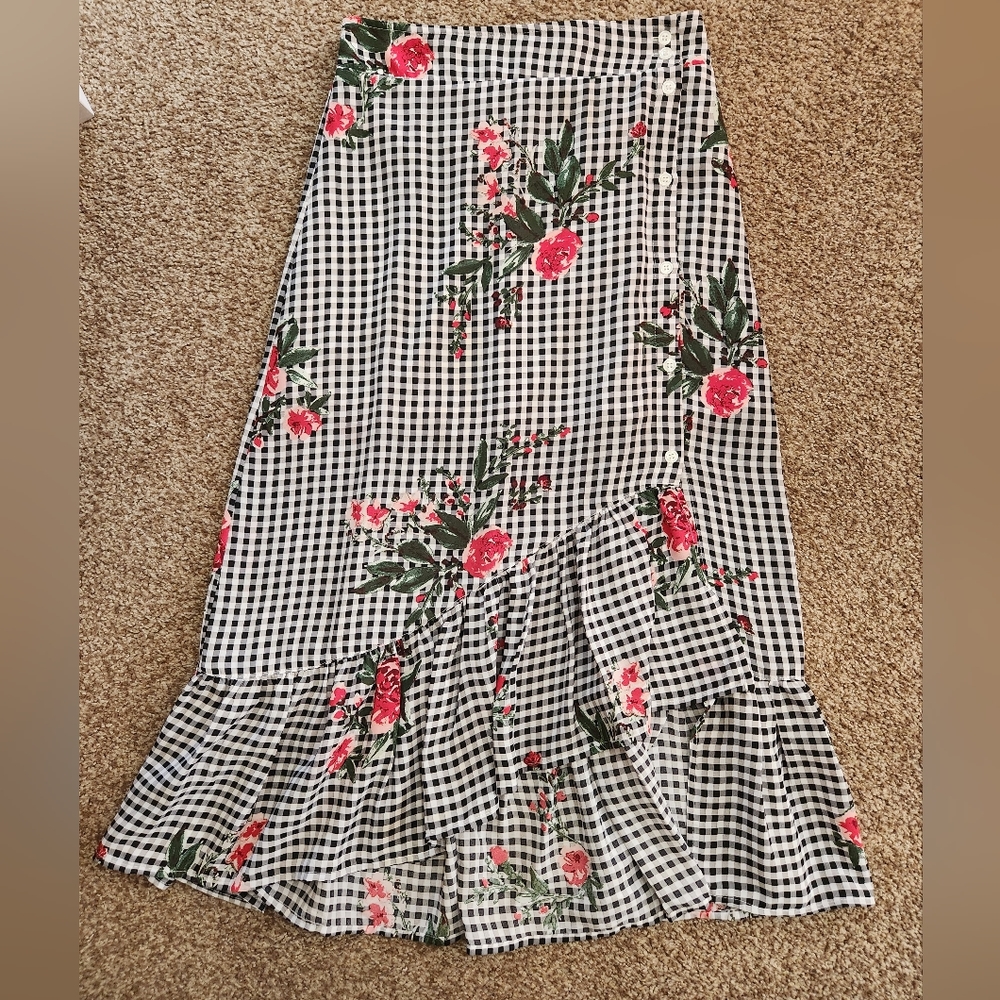onetheland black and white houndstooth high low skirt